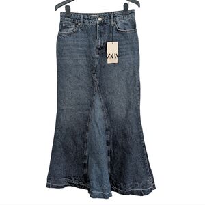 NWT Zara Denim Maxi Skirt Jean Skirt Blue Woman's Medium